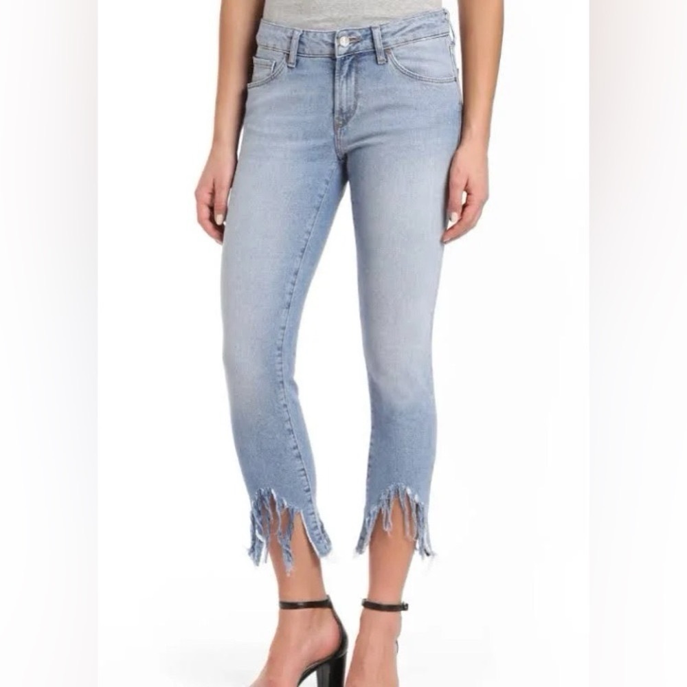 New Mavi Adriana Ankle skinny mid rise Light wash jeans fringe hem size 27